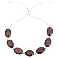Bracciale Bolo regolabile in argento 925 con granato rosso 34,69 CTW di ispirazione vintage