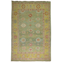 Vintage Inspired Room Size Bright Green Turkish Oushak