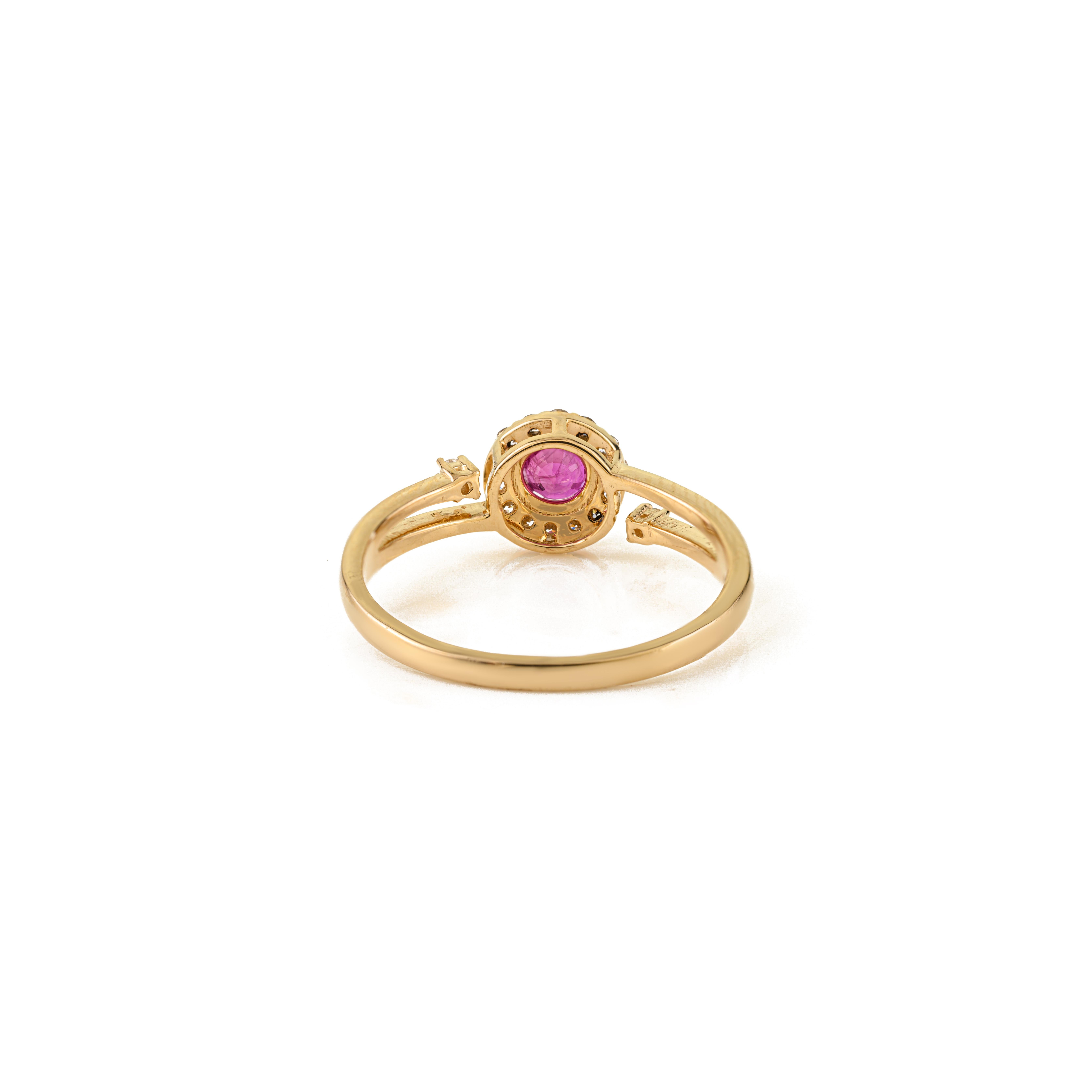 Im Angebot: Vintage Inspiriert Runde Rubin & Diamant Halo Ring in 14K Gelbgold Feiner Schmuck () 5