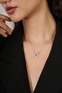 Vintage-Inspired Ruby Diamond Sacred Heart Pendant Necklace in 14K White Gold