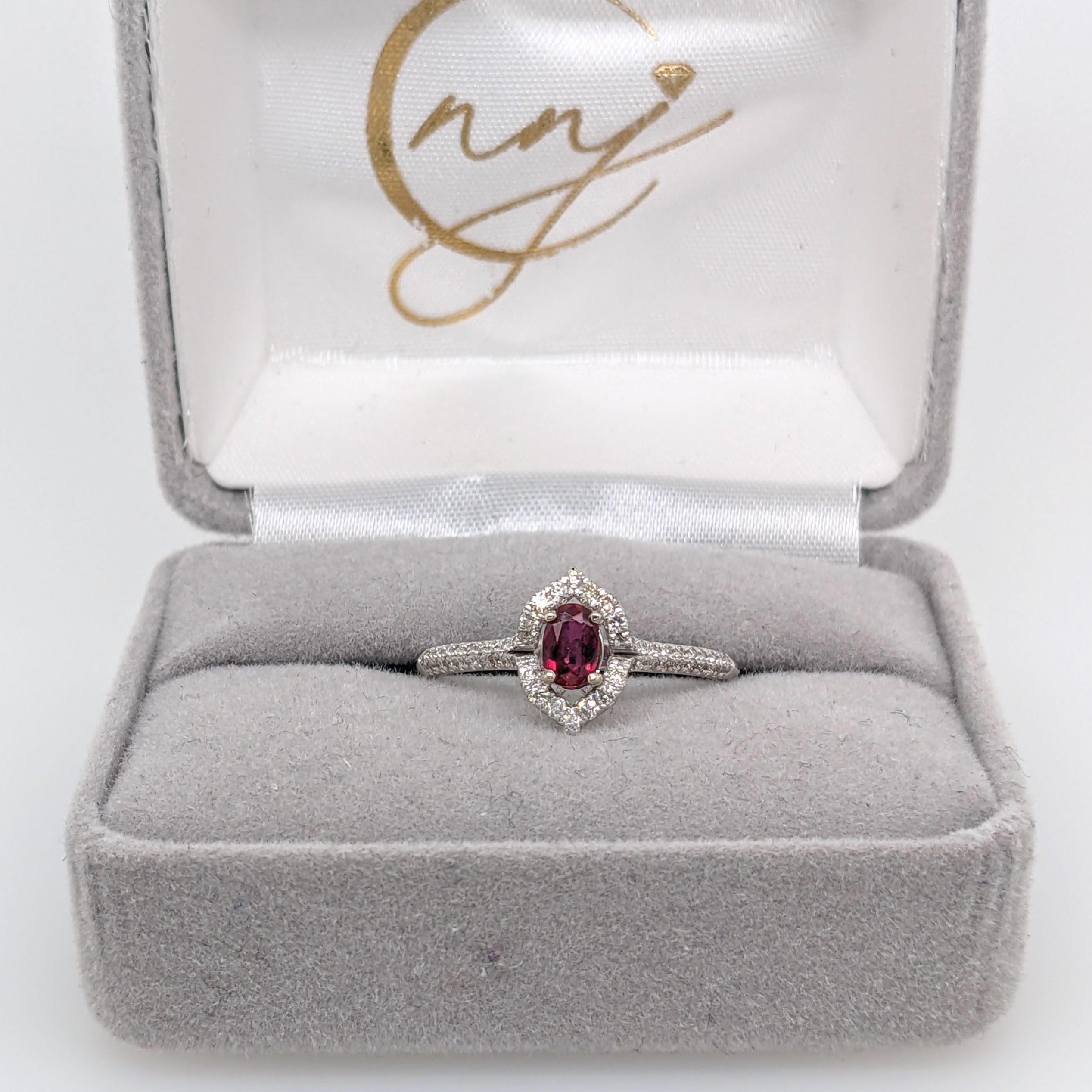 Vintage Inspired Ruby Ring w Diamond Halo in 14K White Gold Oval 5x3.5mm 4