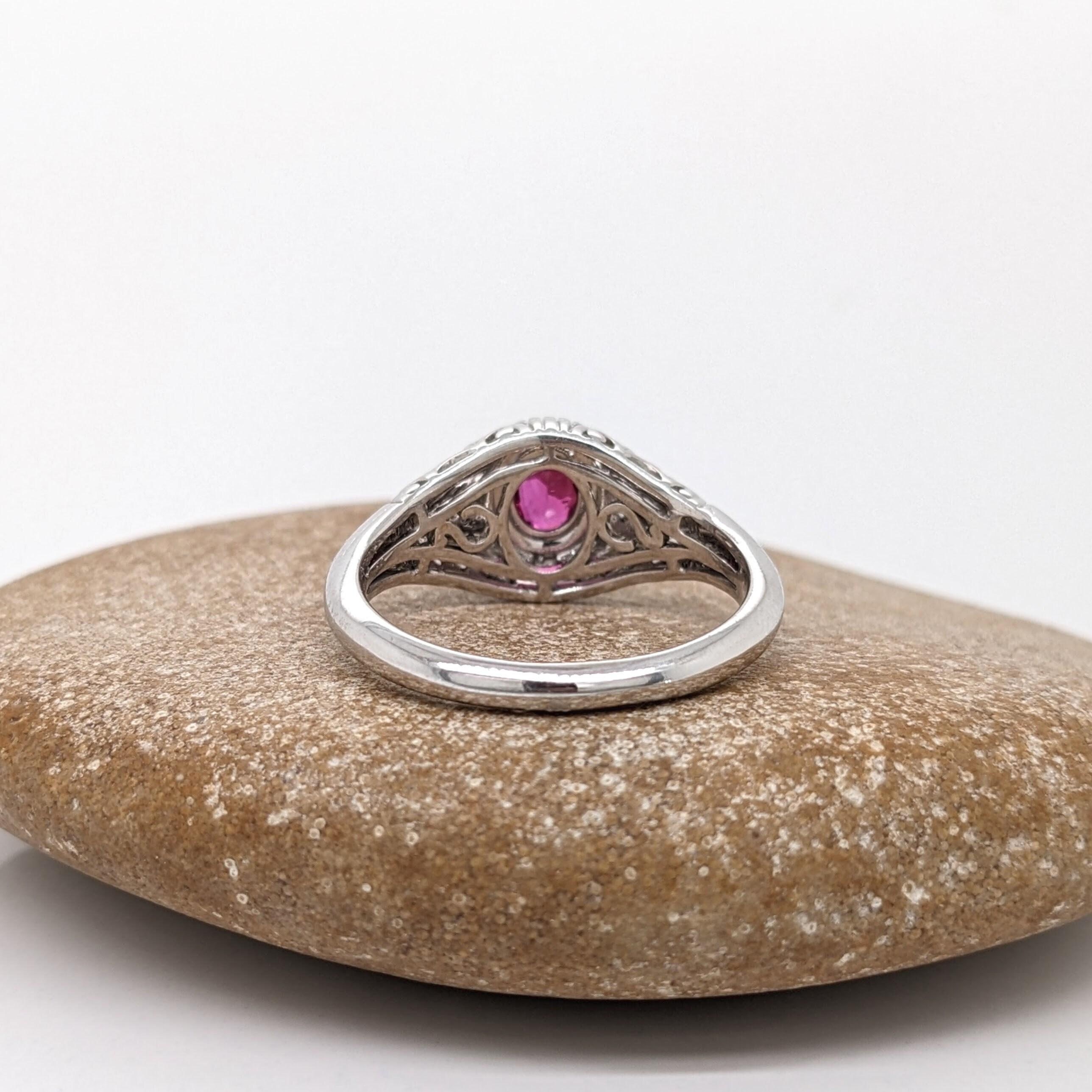 Victorian Vintage Inspired Ruby Ring w Earth Mined Diamonds in Solid 14K White Gold OV 5x4 For Sale