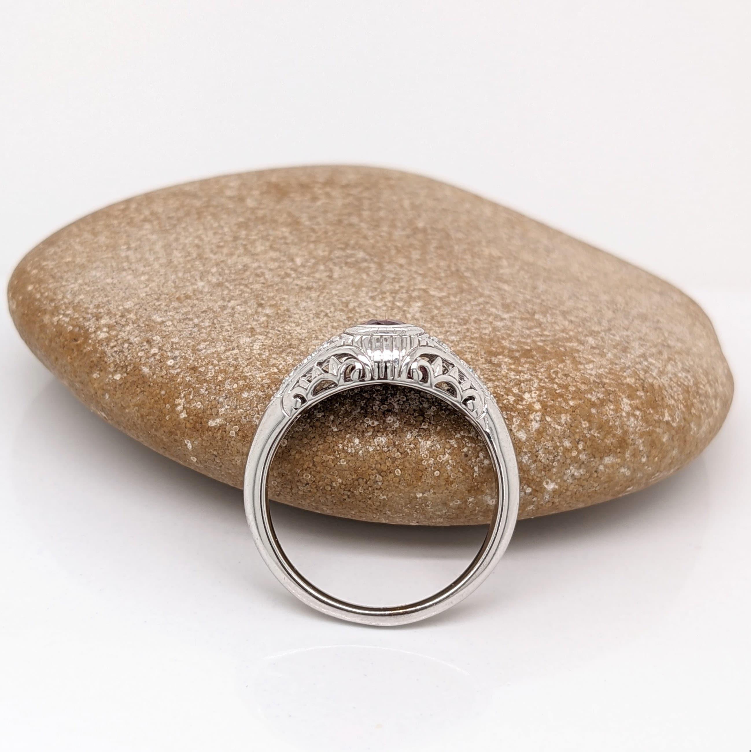Oval Cut Vintage Inspired Ruby Ring w Earth Mined Diamonds in Solid 14K White Gold OV 5x4 For Sale