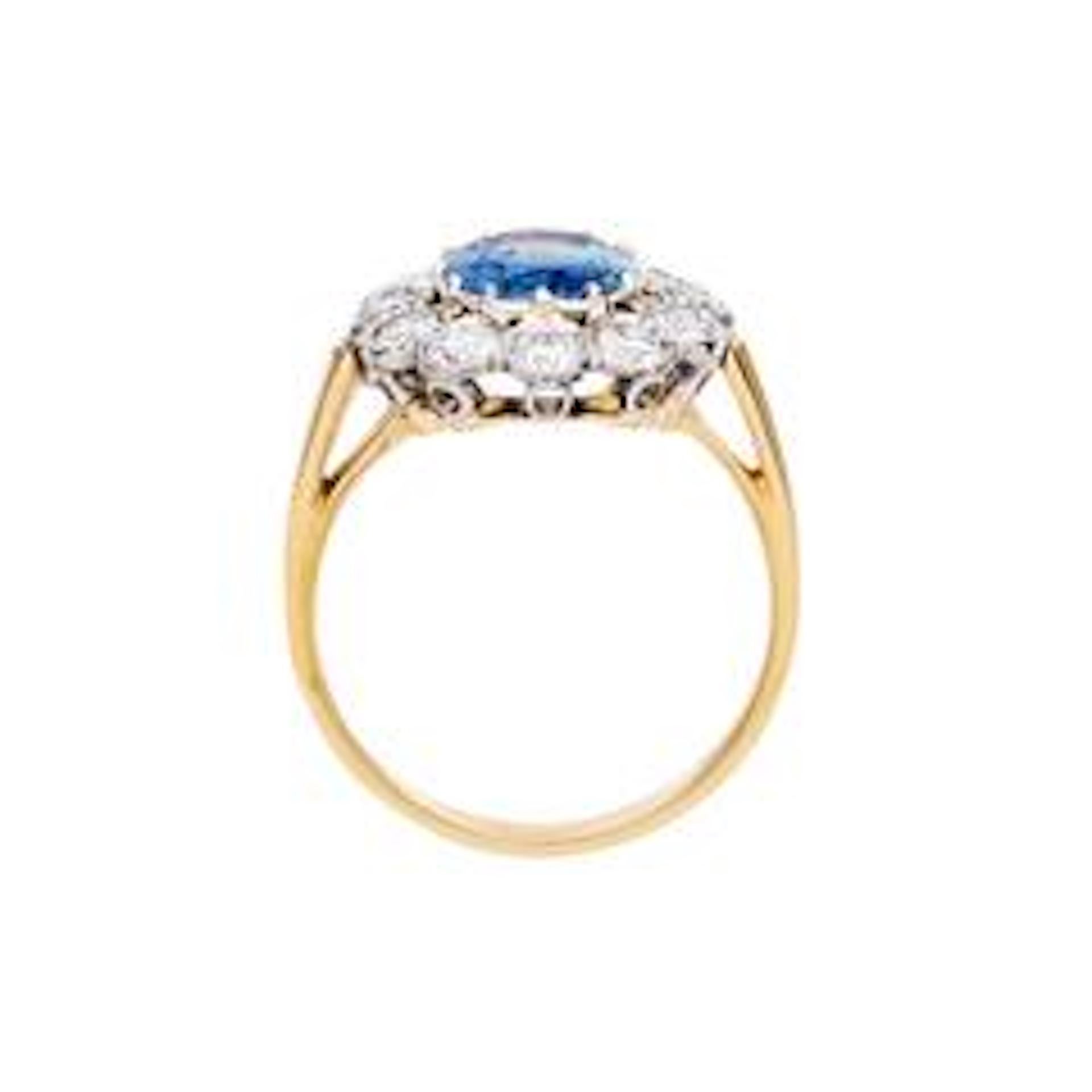 Victorian Vintage Inspired Sapphire and Diamond Mixed Metal Engagement Ring