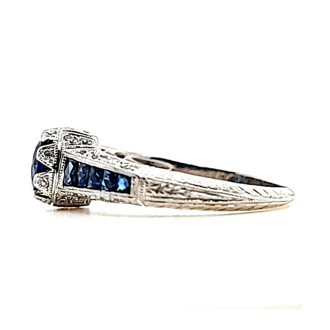 Vintage Inspired Sapphire and Diamond Ring In Good Condition For Sale In Coral Gables, FL