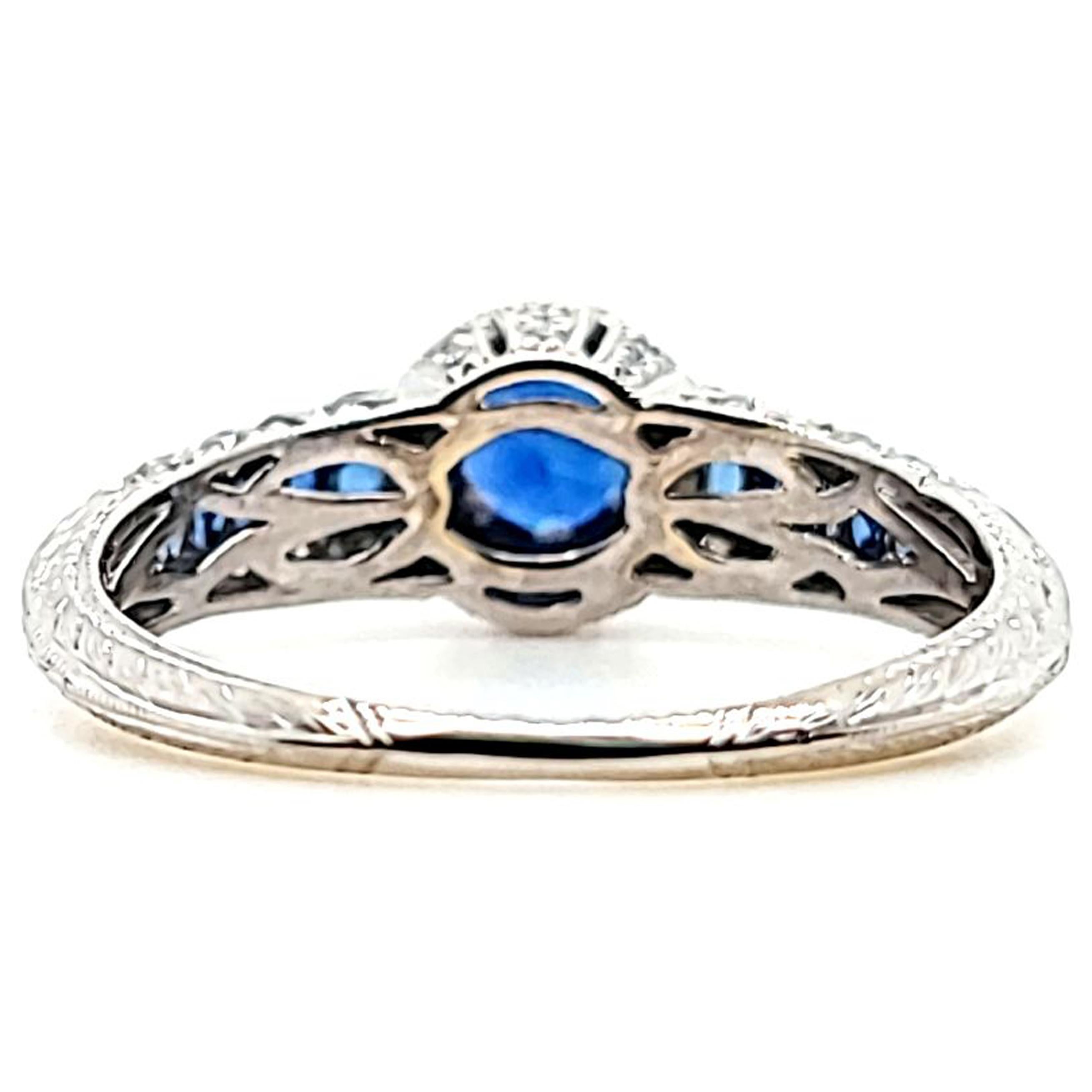 Vintage inspirierter Saphir- und Diamantring Damen im Angebot