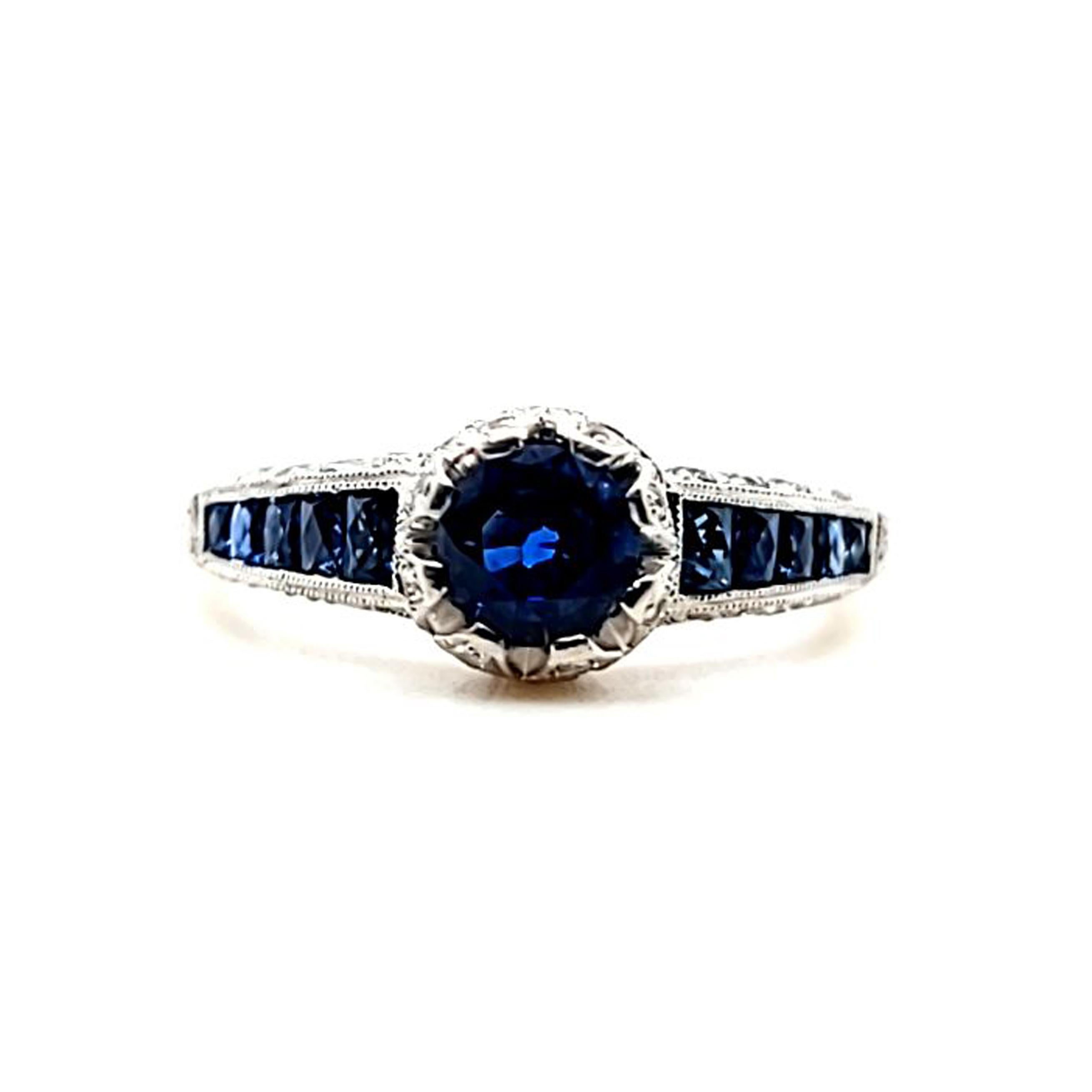 Vintage Inspired Sapphire and Diamond Ring For Sale 1
