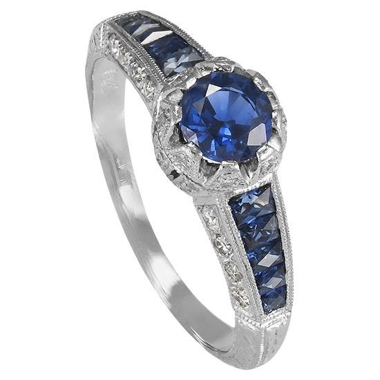 Vintage Inspired Sapphire and Diamond Ring For Sale