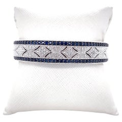 Vintage Inspired Sapphire and Diamond Sterling Silver Bangle Bracelet