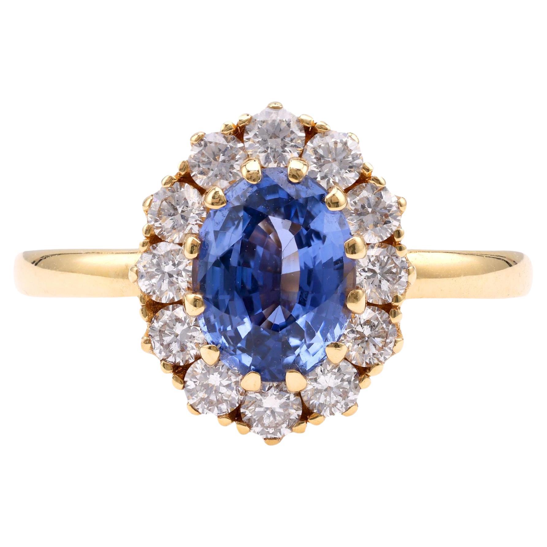 Anillo Racimo Zafiro Diamante Oro Amarillo 18K Inspiración Vintage
