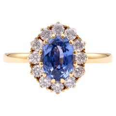 Bague grappe d'inspiration vintage en or jaune 18 carats avec saphirs et diamants