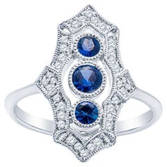 Vintage Inspired Sapphire and Diamond Navette Ring