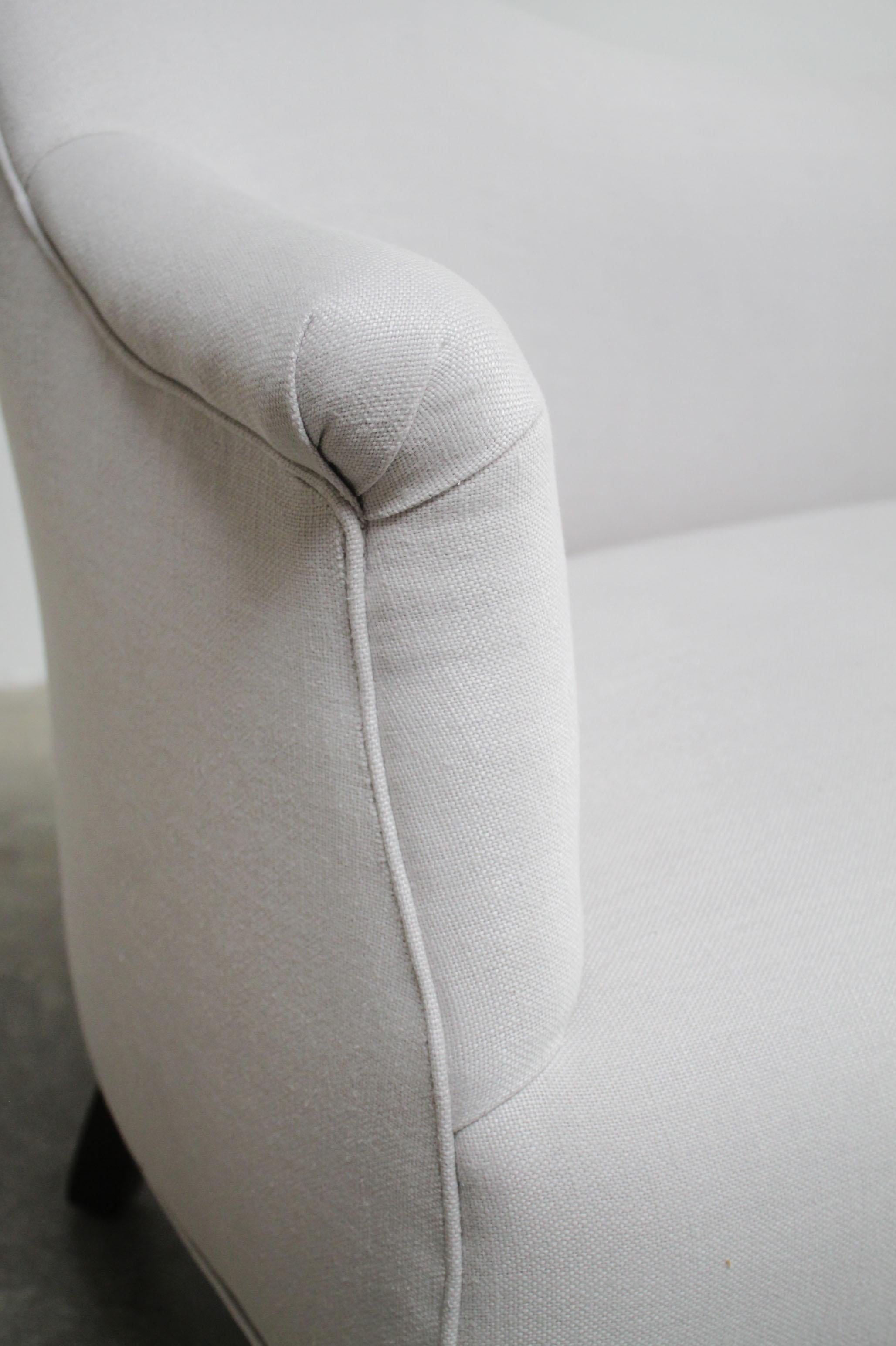 Vintage Inspired Silver Gray Linen Settee 5