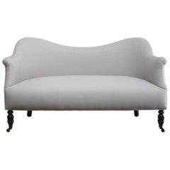 Vintage Inspired Silver Gray Linen Settee