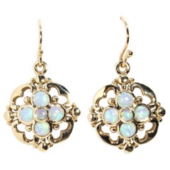 Vintage Inspired Solid Australian Opal Drop Style Earrings 9 Carat Gold