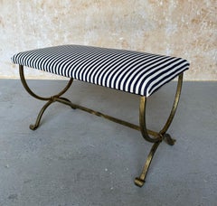 Vintage Inspired Spanish Gilt Iron Ben Gilt Iron Bench with Scrolled Feet