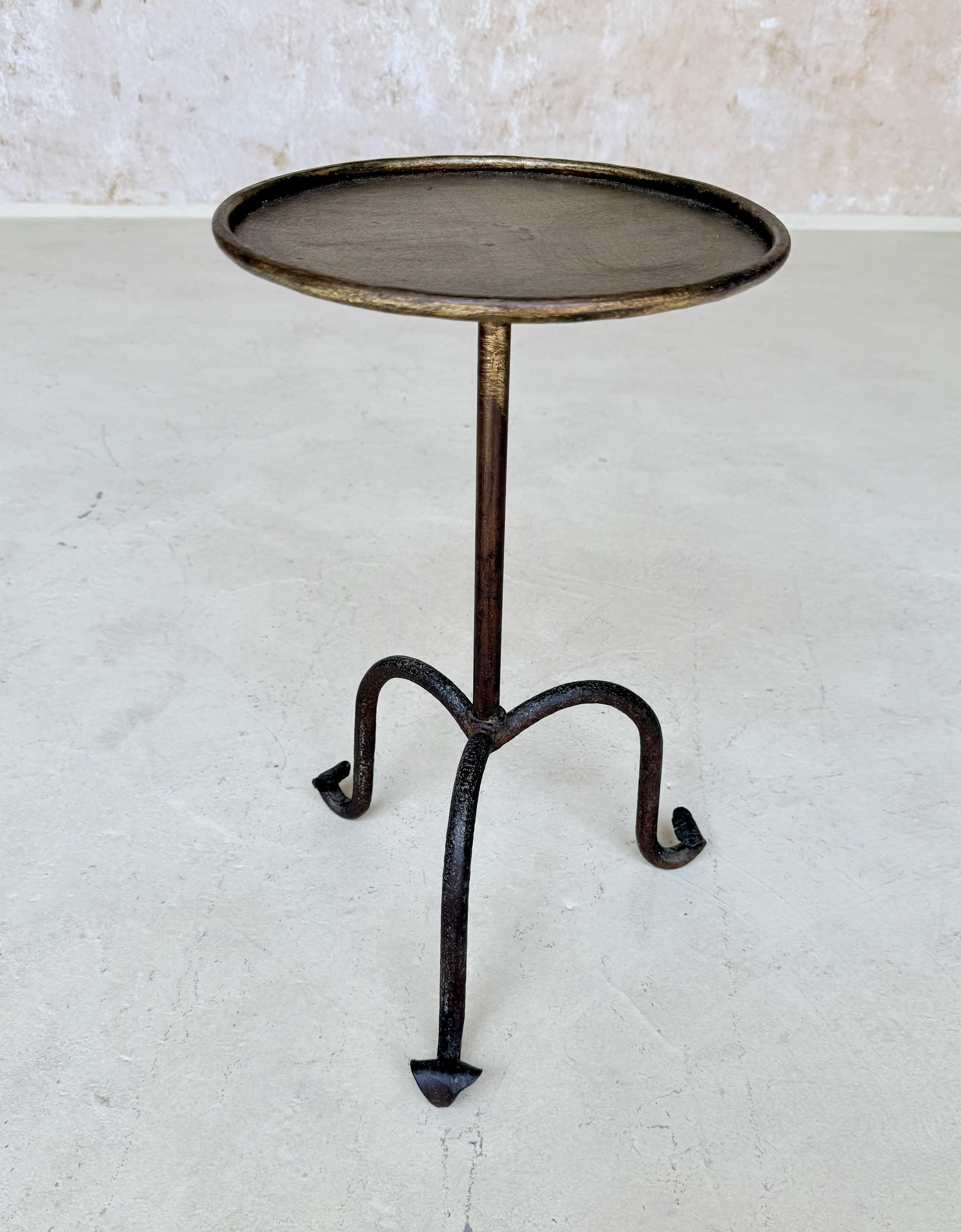 Vintage-Inspired Spanish Iron Drinks Table In Distressed Condition For Sale In Buchanan, NY