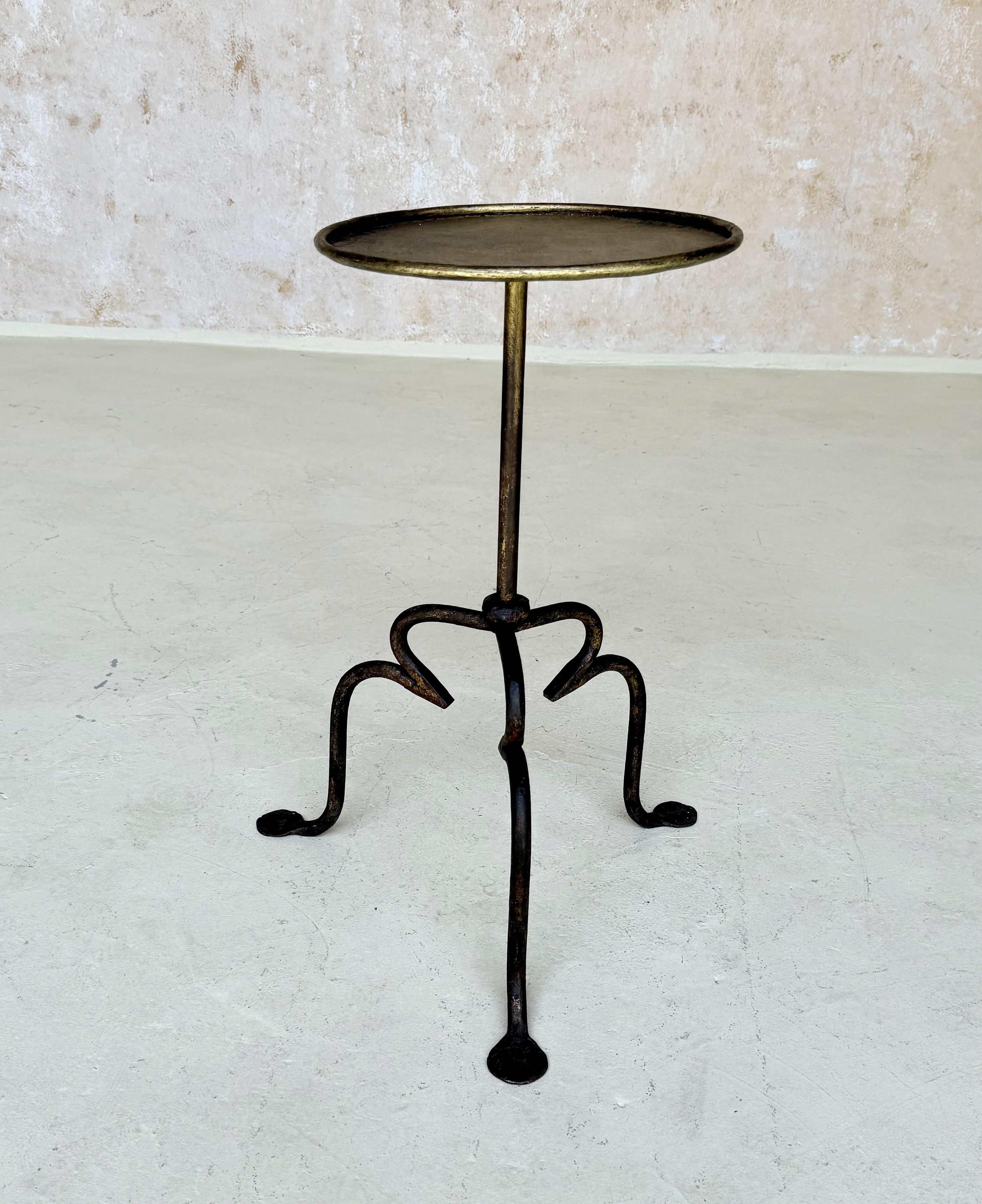 Contemporary Vintage-Inspired Spanish Iron Drinks Table on a Tripod Base For Sale