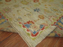 Zabihi Collection Vintage Inspired Square Size Powder Blue Turkish Oushak Carpet