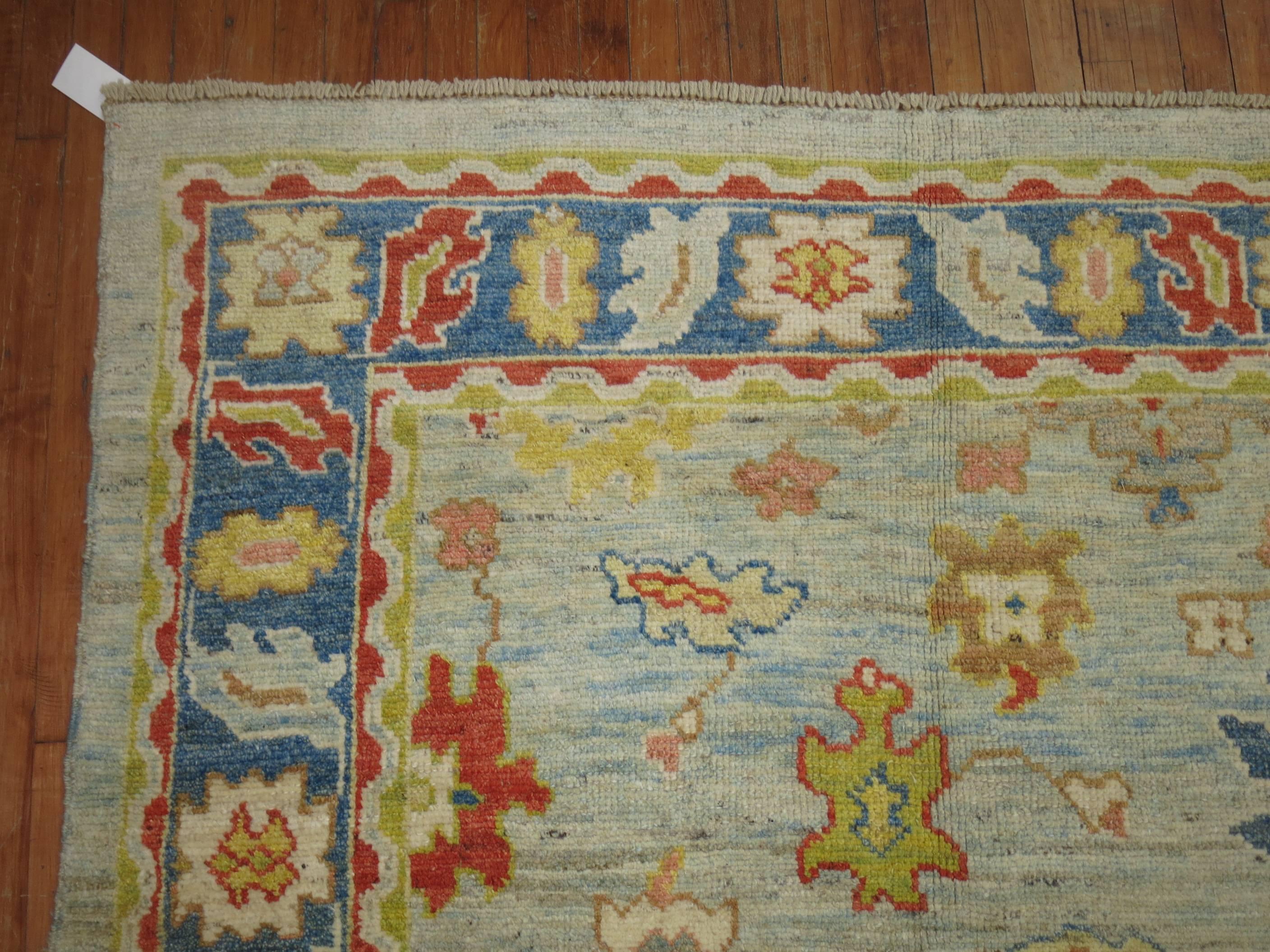 Wool Vintage Inspired Square Size Ivory Turkish Oushak For Sale