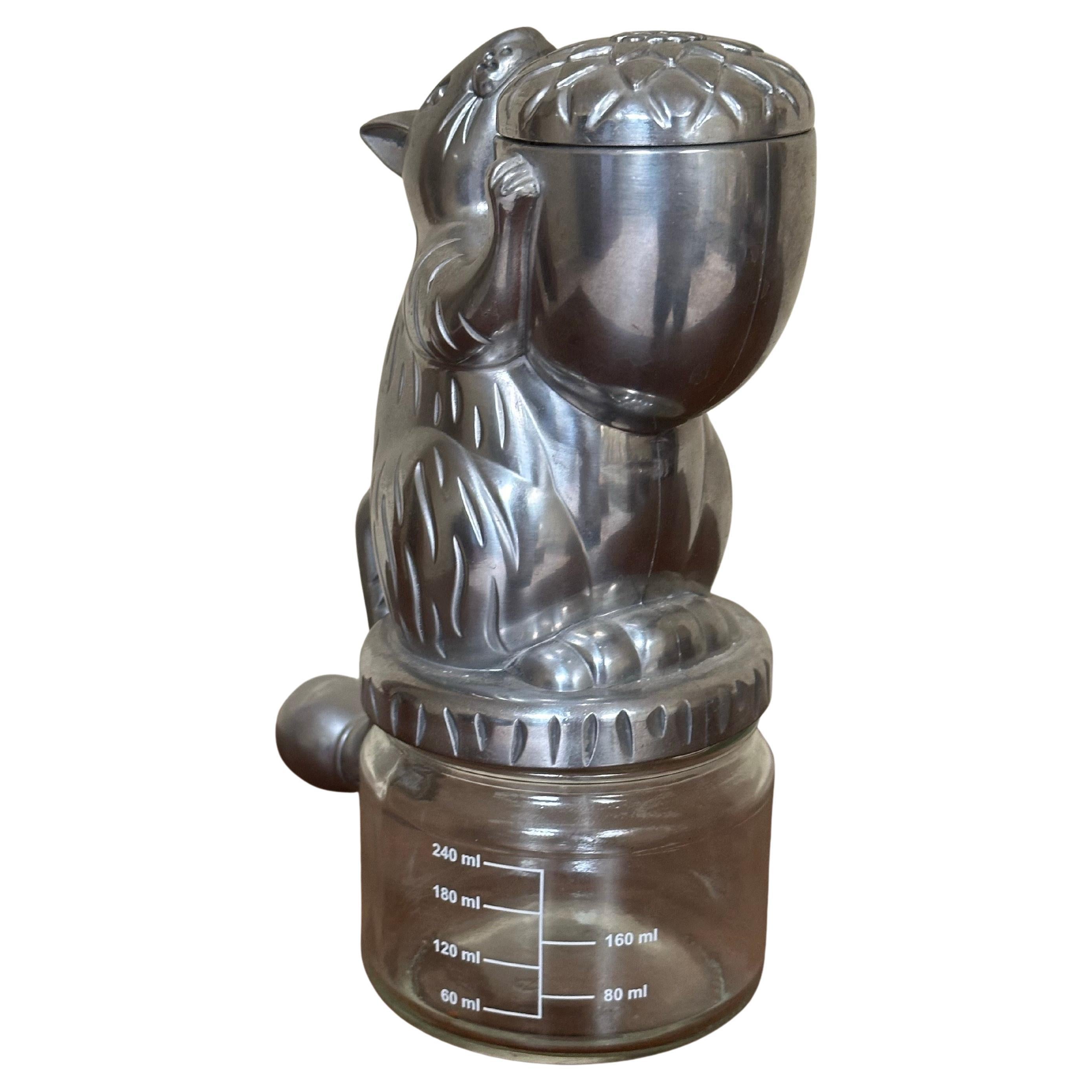 American Vintage Inspired Squirrel Nut Grinder with Glass Measuring Cup & Hand Crank Tail For Sale