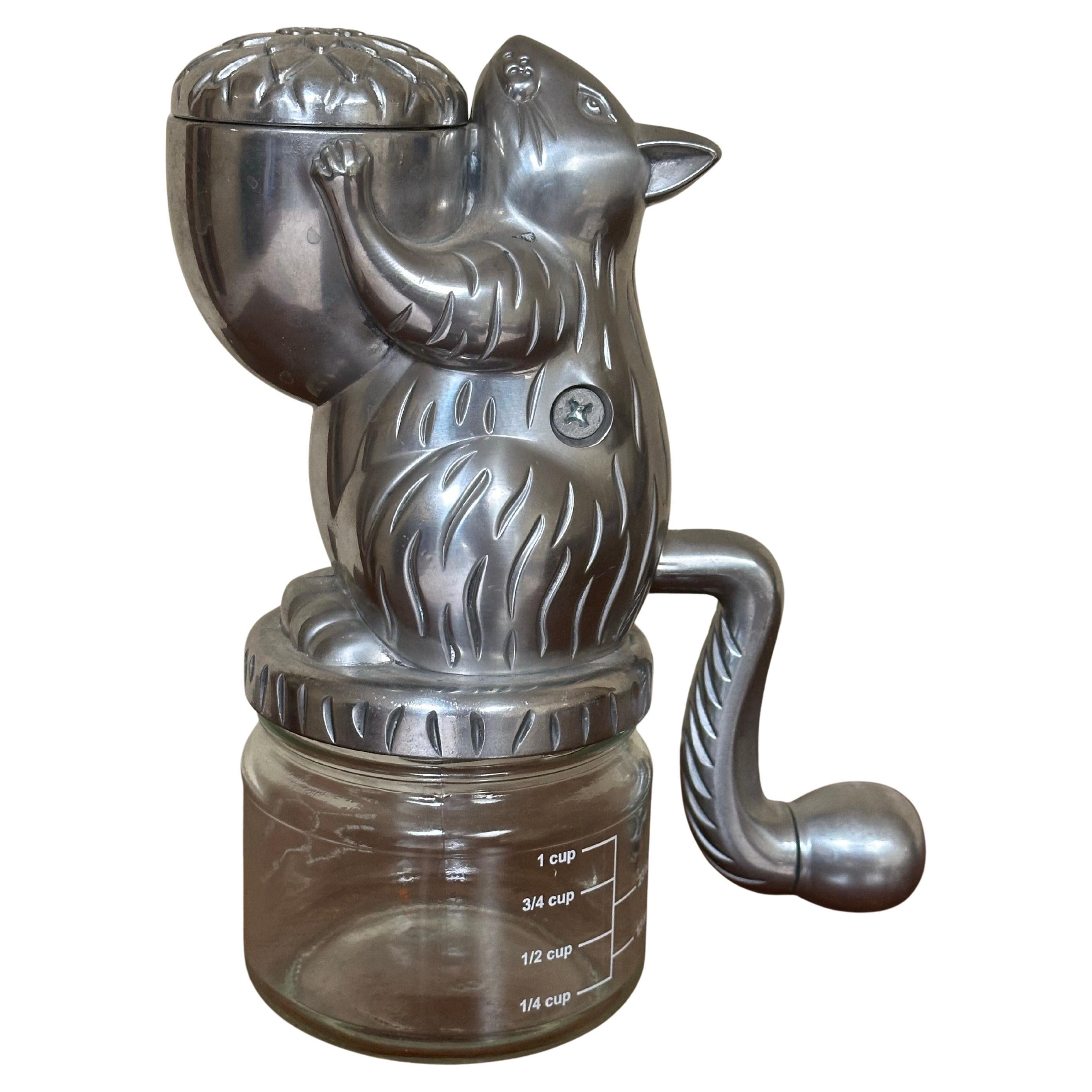 Contemporary Vintage Inspired Squirrel Nut Grinder with Glass Measuring Cup & Hand Crank Tail For Sale