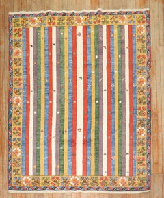 Zabihi Collection Vintage Inspired Striped Turkish Konya Square Rug