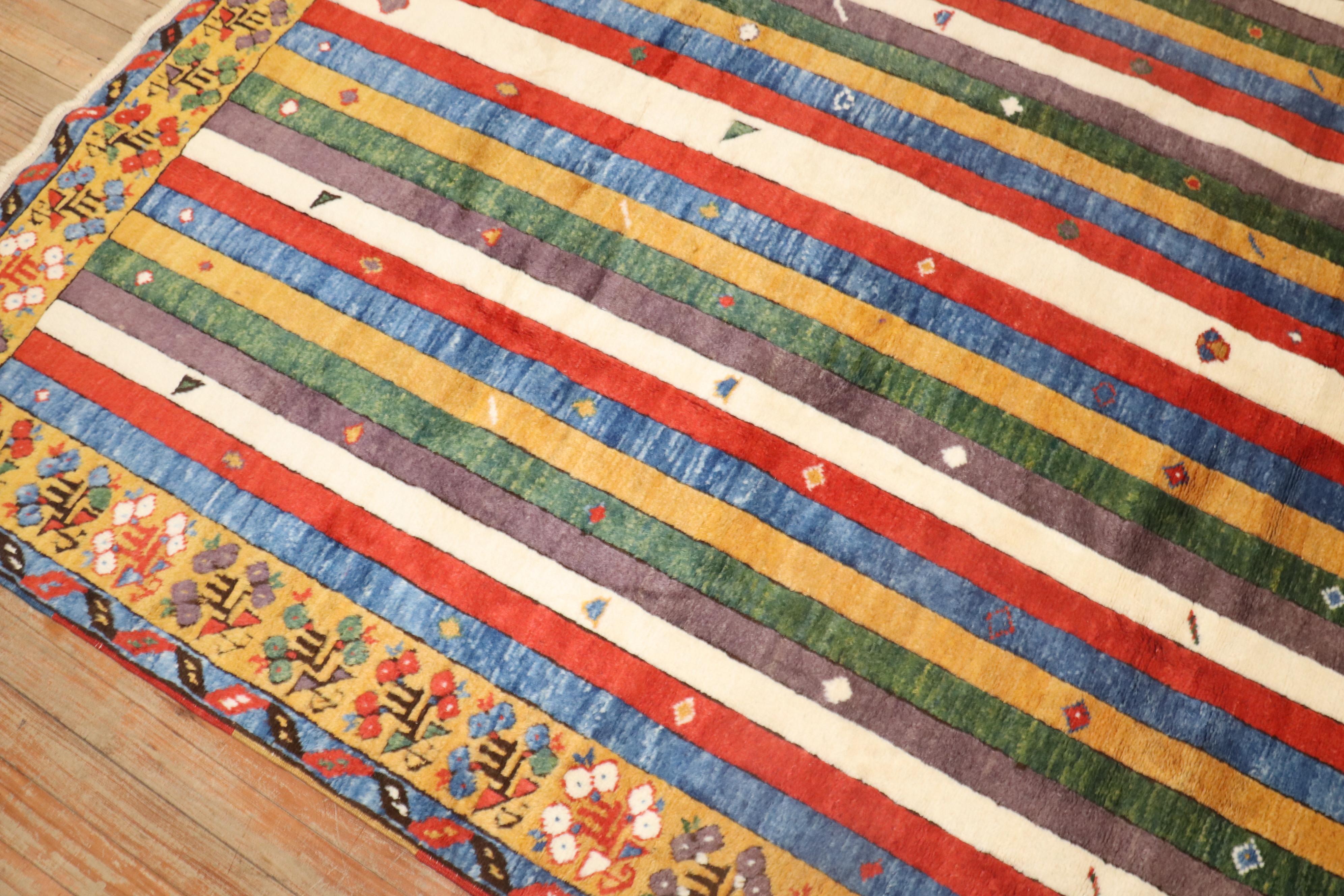 Hand-Knotted Zabihi Collection Vintage Inspired Striped Turkish Konya Square Rug For Sale