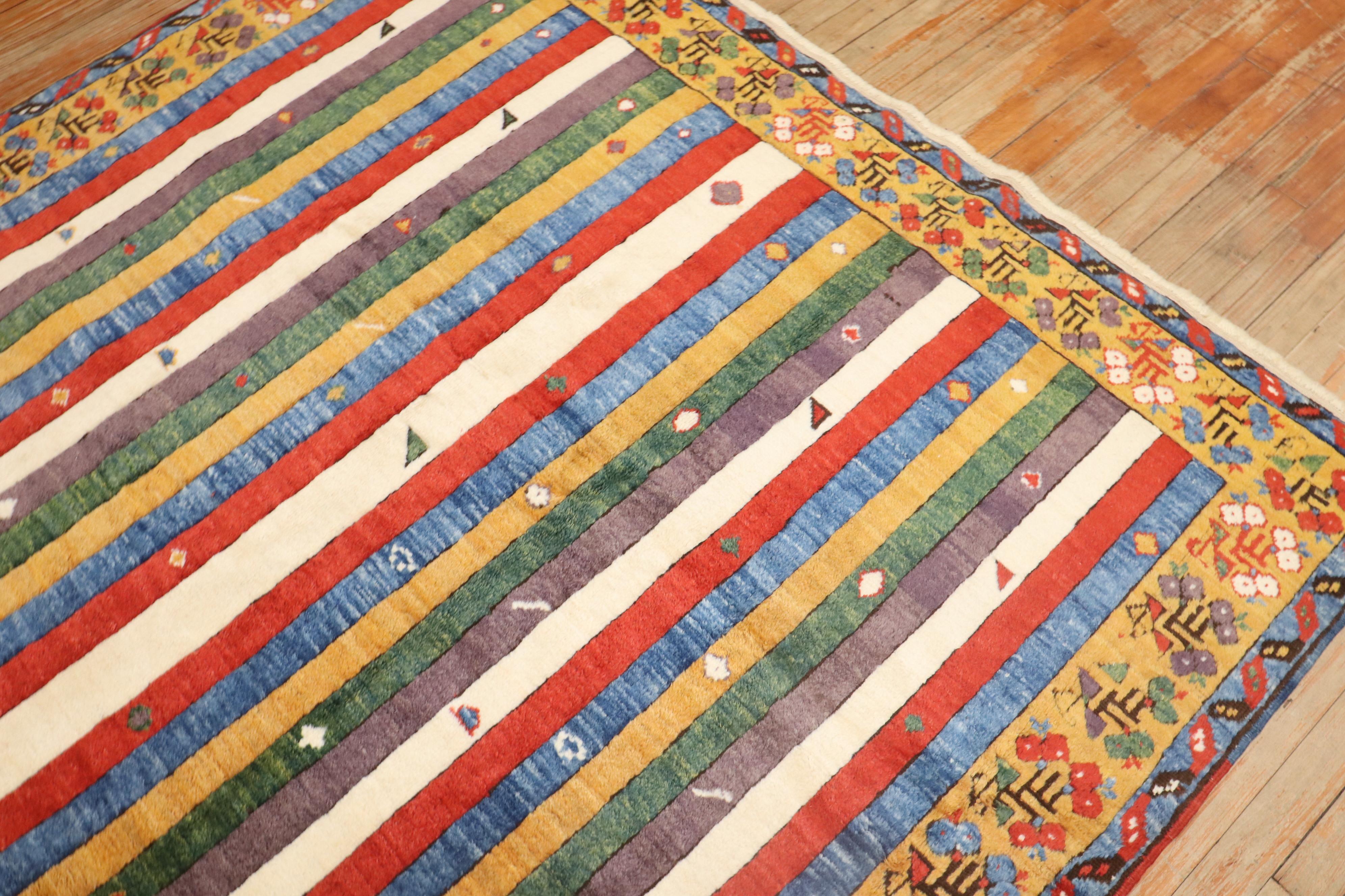 Zabihi Collection Vintage Inspired Striped Turkish Konya Square Rug In Excellent Condition For Sale In New York, NY