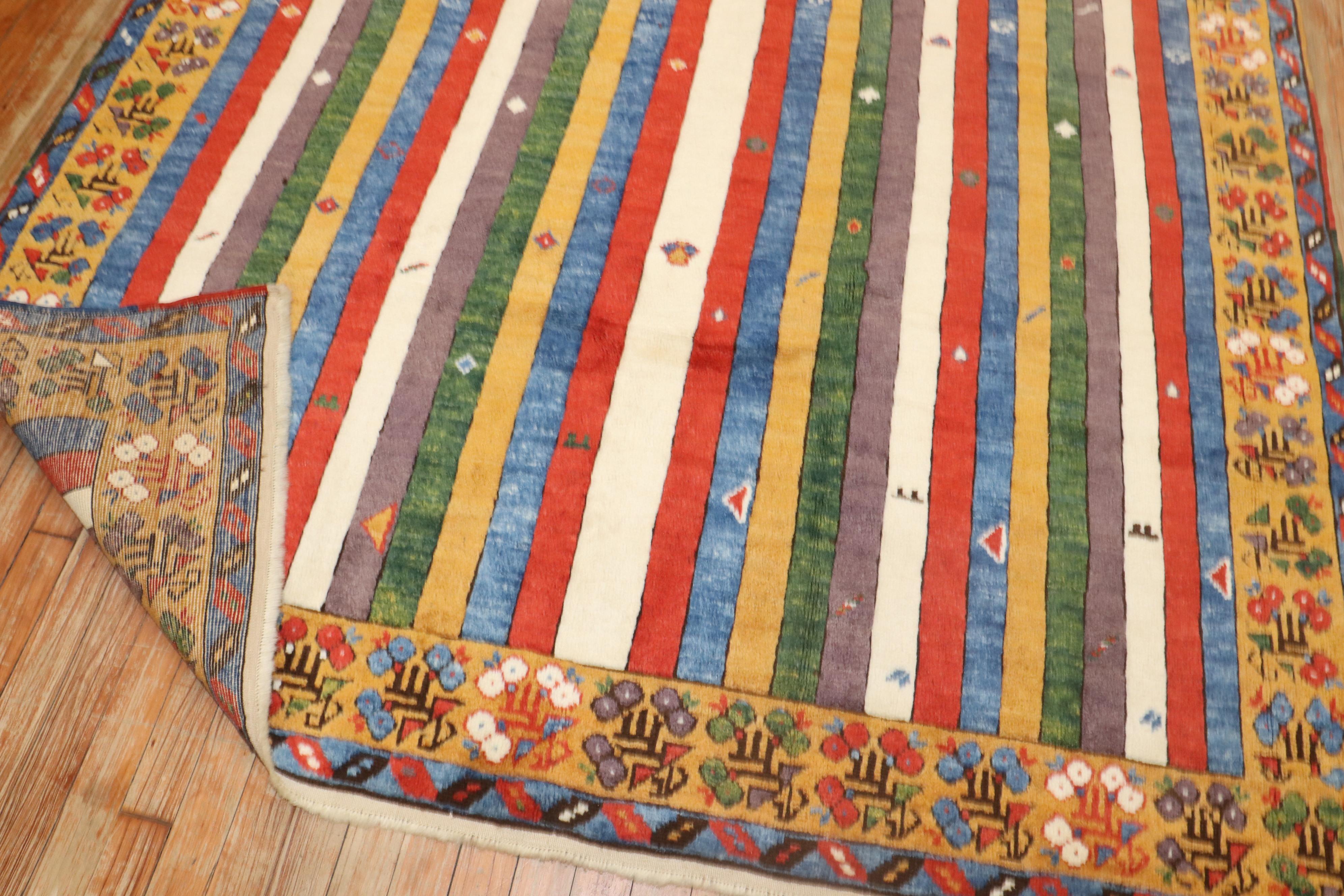 20th Century Zabihi Collection Vintage Inspired Striped Turkish Konya Square Rug For Sale