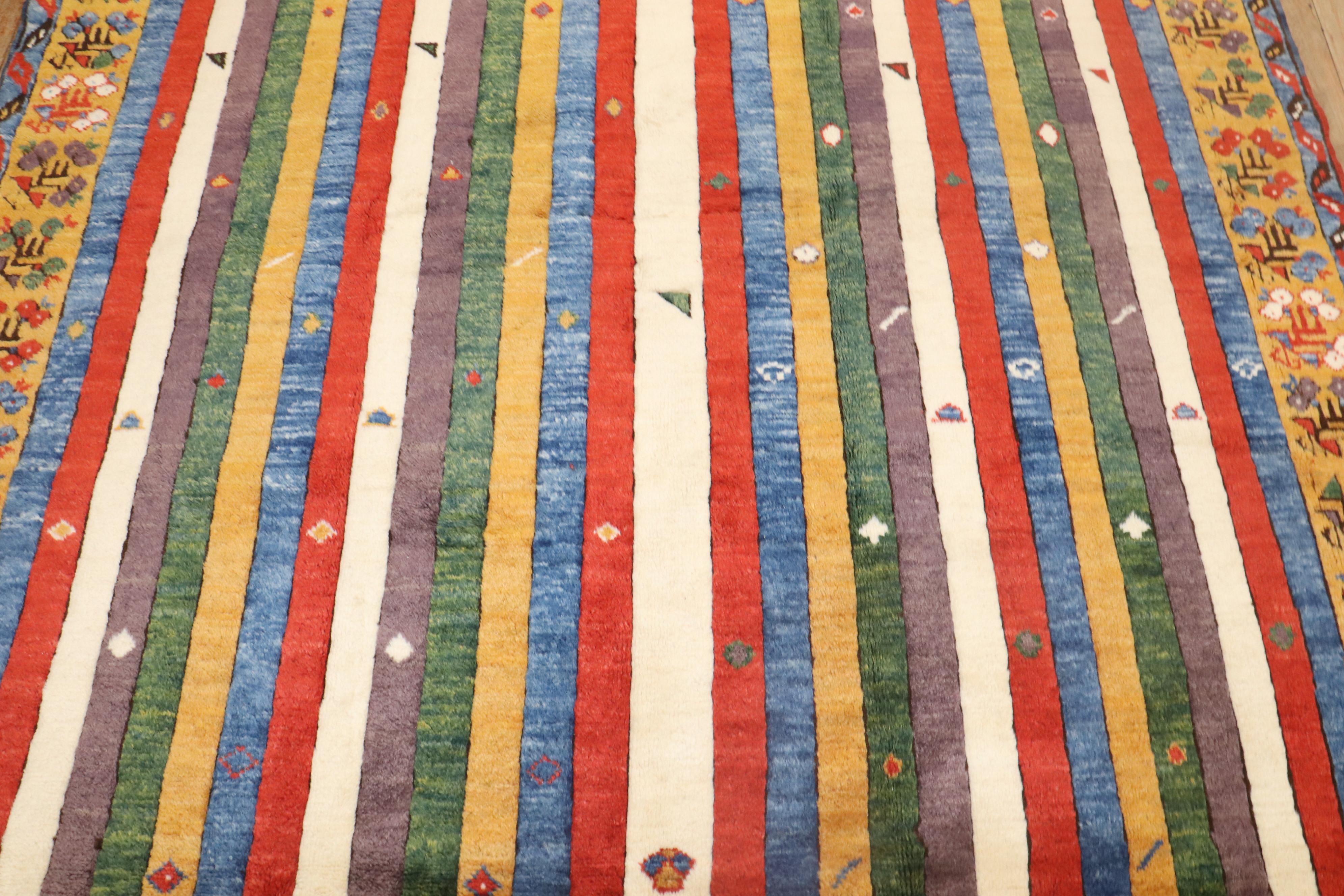Angora Zabihi Collection Vintage Inspired Striped Turkish Konya Square Rug For Sale