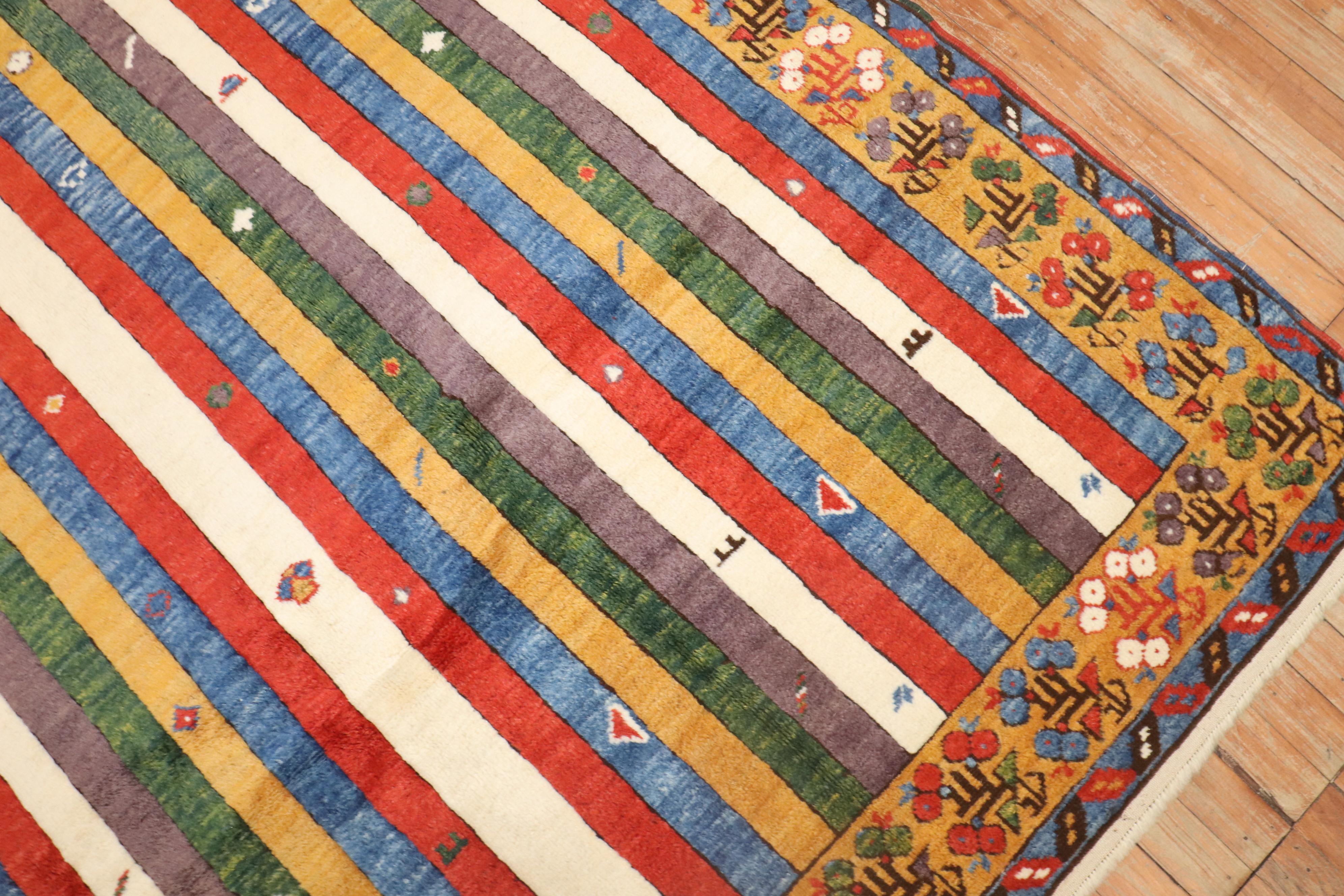 Zabihi Collection Vintage Inspired Striped Turkish Konya Square Rug For Sale 1