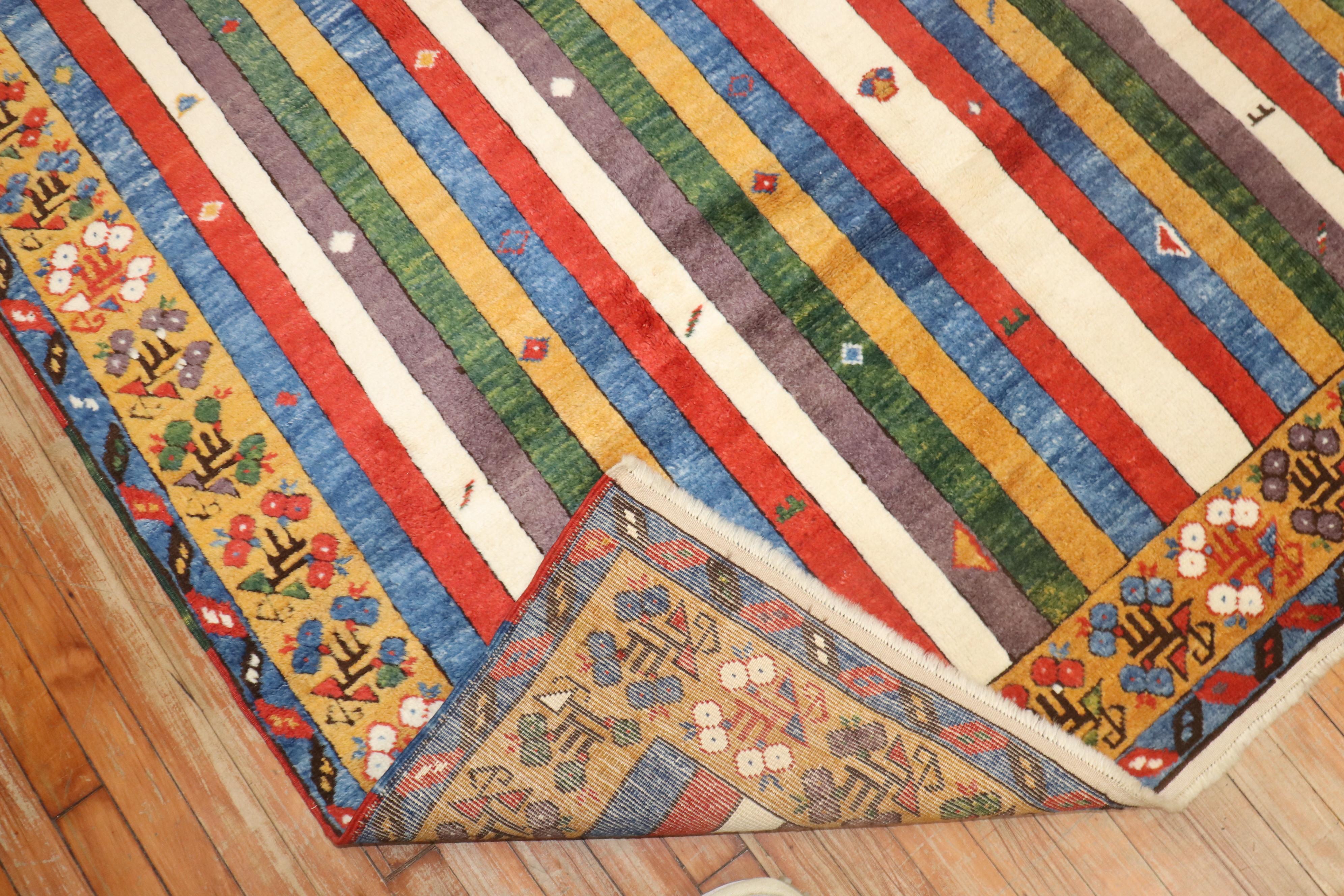 Zabihi Collection Vintage Inspired Striped Turkish Konya Square Rug For Sale 2