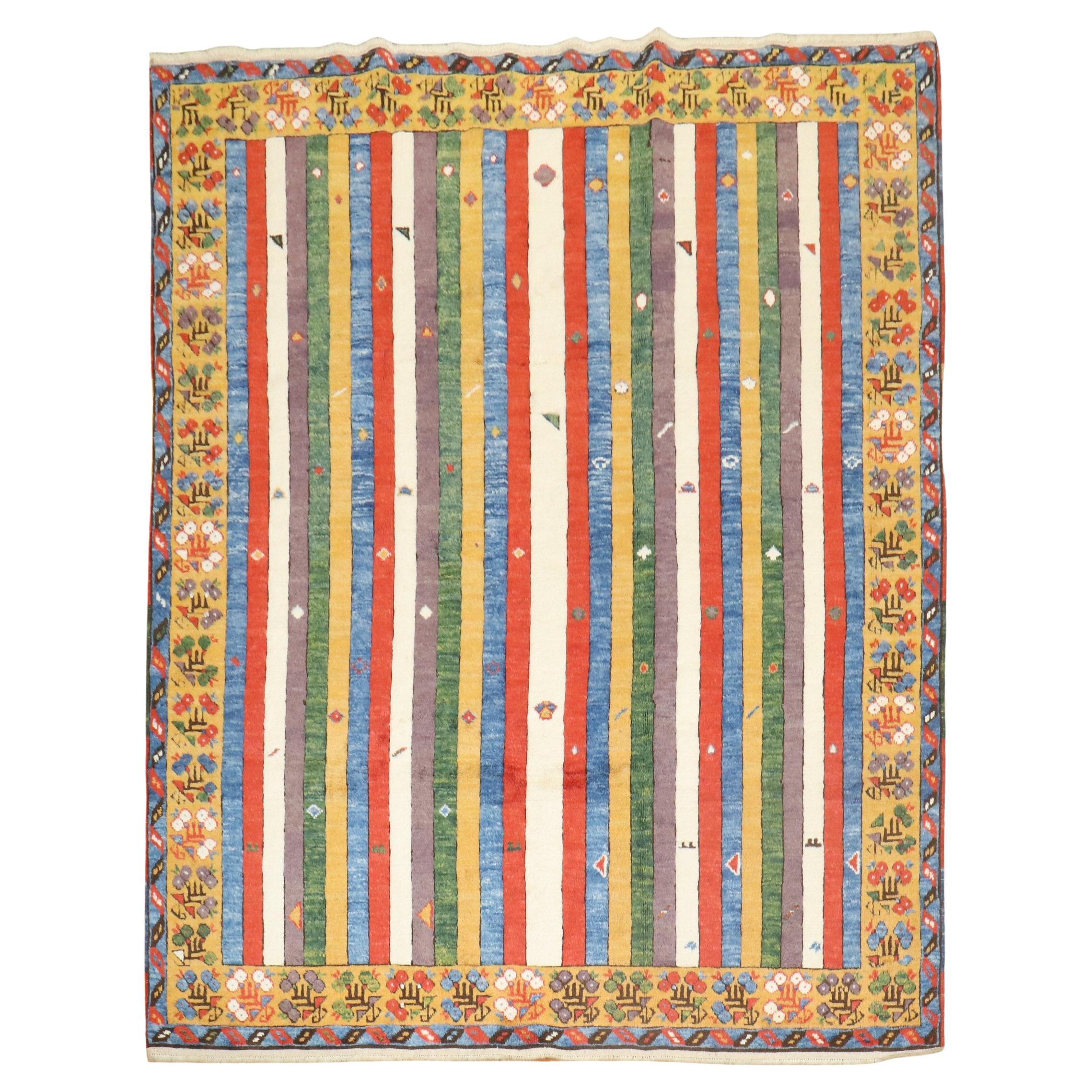 Zabihi Collection Vintage Inspired Striped Turkish Konya Square Rug