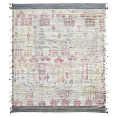 Vintage Inspired Tribal Motif Beige Pink Blue Wool Rug 12'7''x14'4''