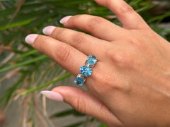 Vintage-inspirierter dreifacher Blautopas Unisex Statement 925 Sterling Silber Ring