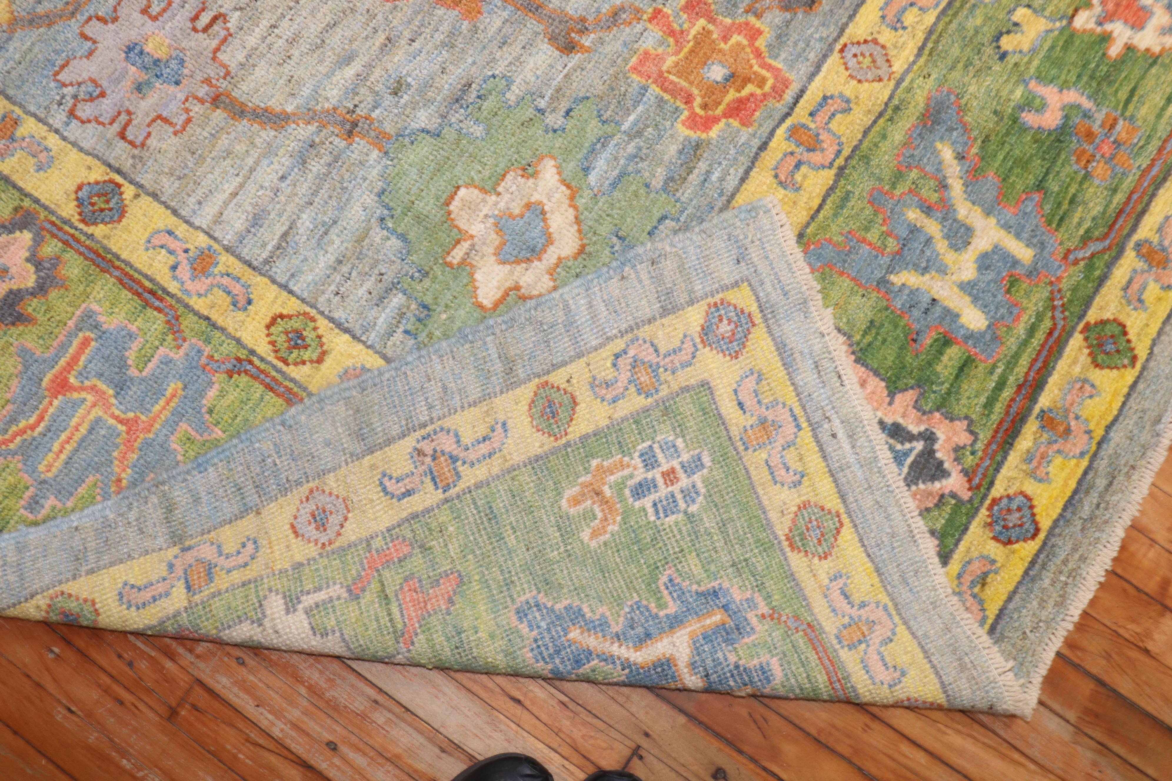 Contemporary Vintage Inspired Turkish Oushak Carpet For Sale