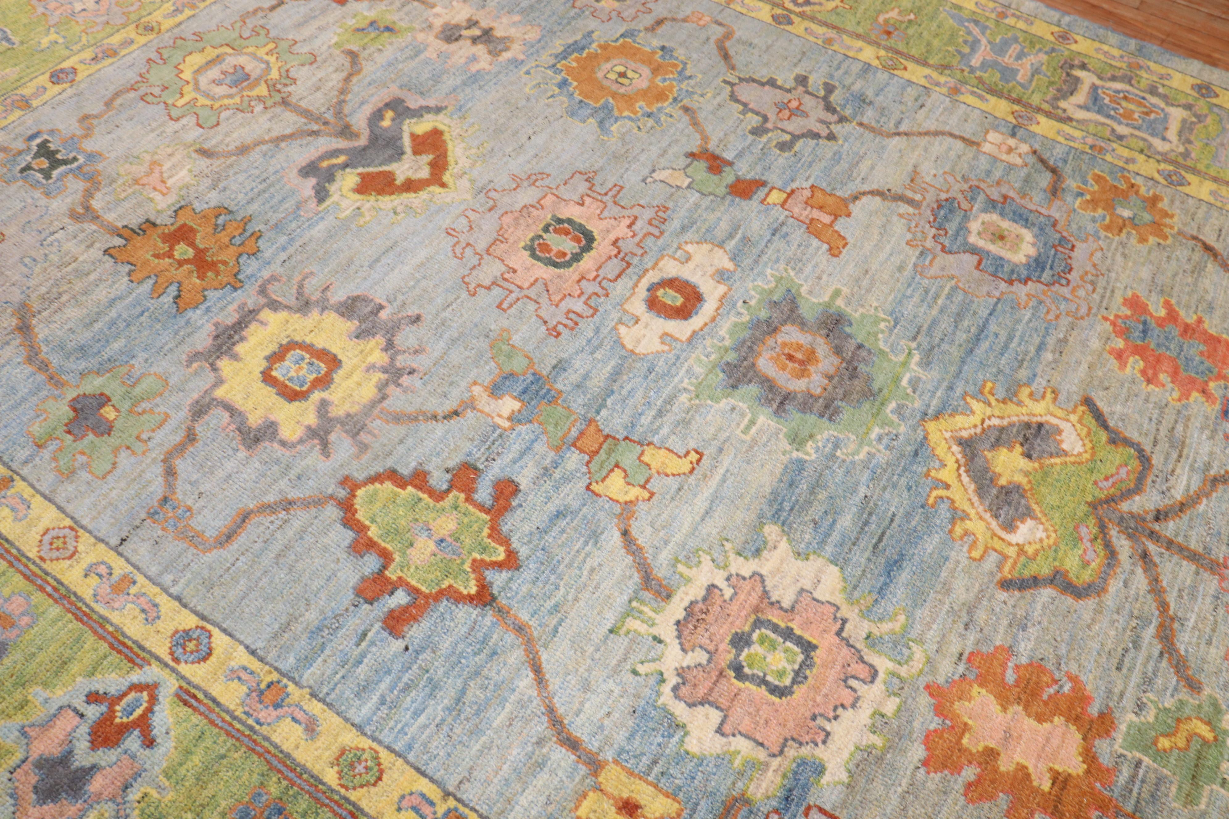 Wool Vintage Inspired Turkish Oushak Carpet For Sale