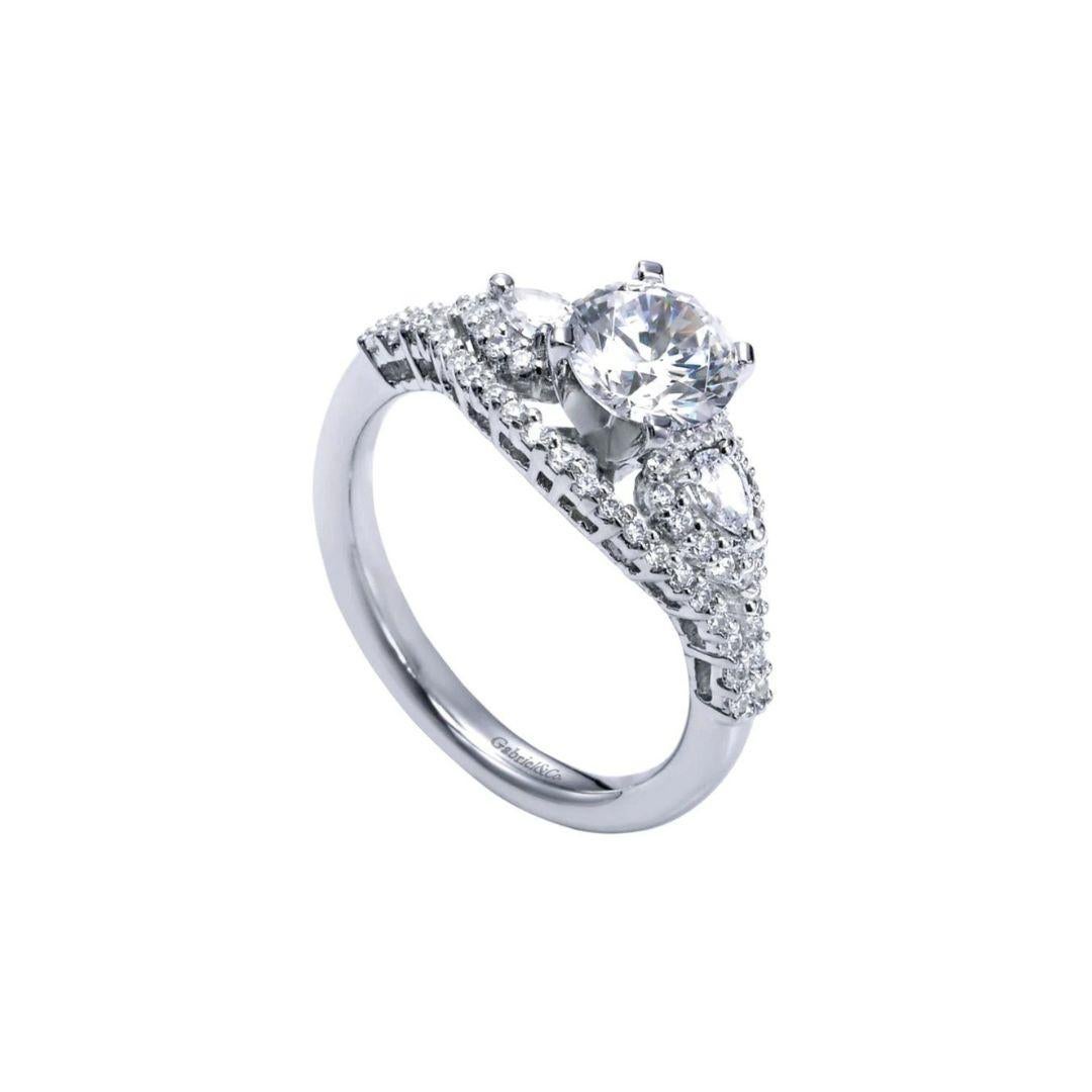 Round Cut Vintage Inspired White Gold Diamond Engagement Mounting For Sale