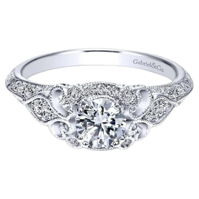   Vintage Inspired White Gold Diamond Engagement Ring For Sale