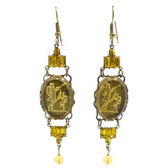 Vintage Intaglio Drop Pierced Earrings