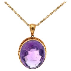 Vintage Intaglio Eule Amethyst Anhänger Halskette 14K Gelbgold