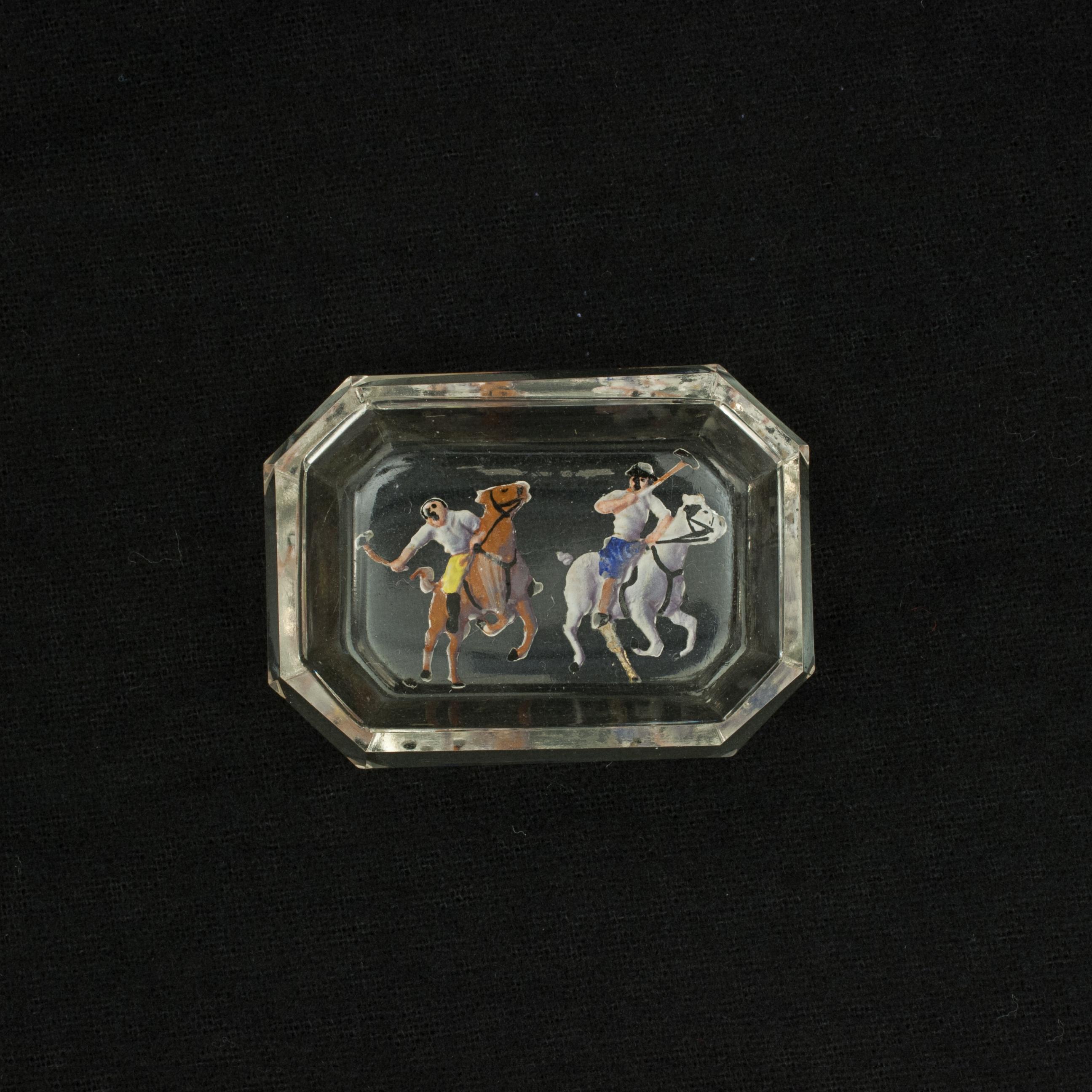 Mid-20th Century Vintage Intaglio Polo Glass Pin Tray For Sale
