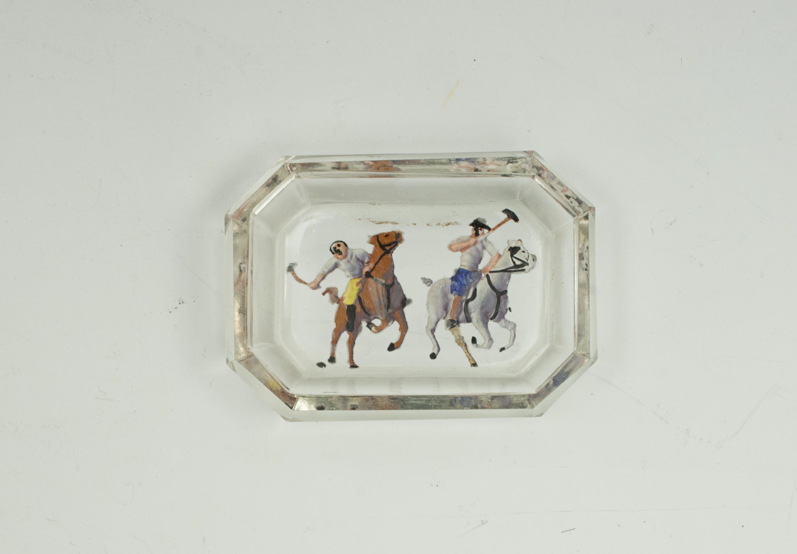Vintage Intaglio Polo Glass Pin Tray For Sale 1
