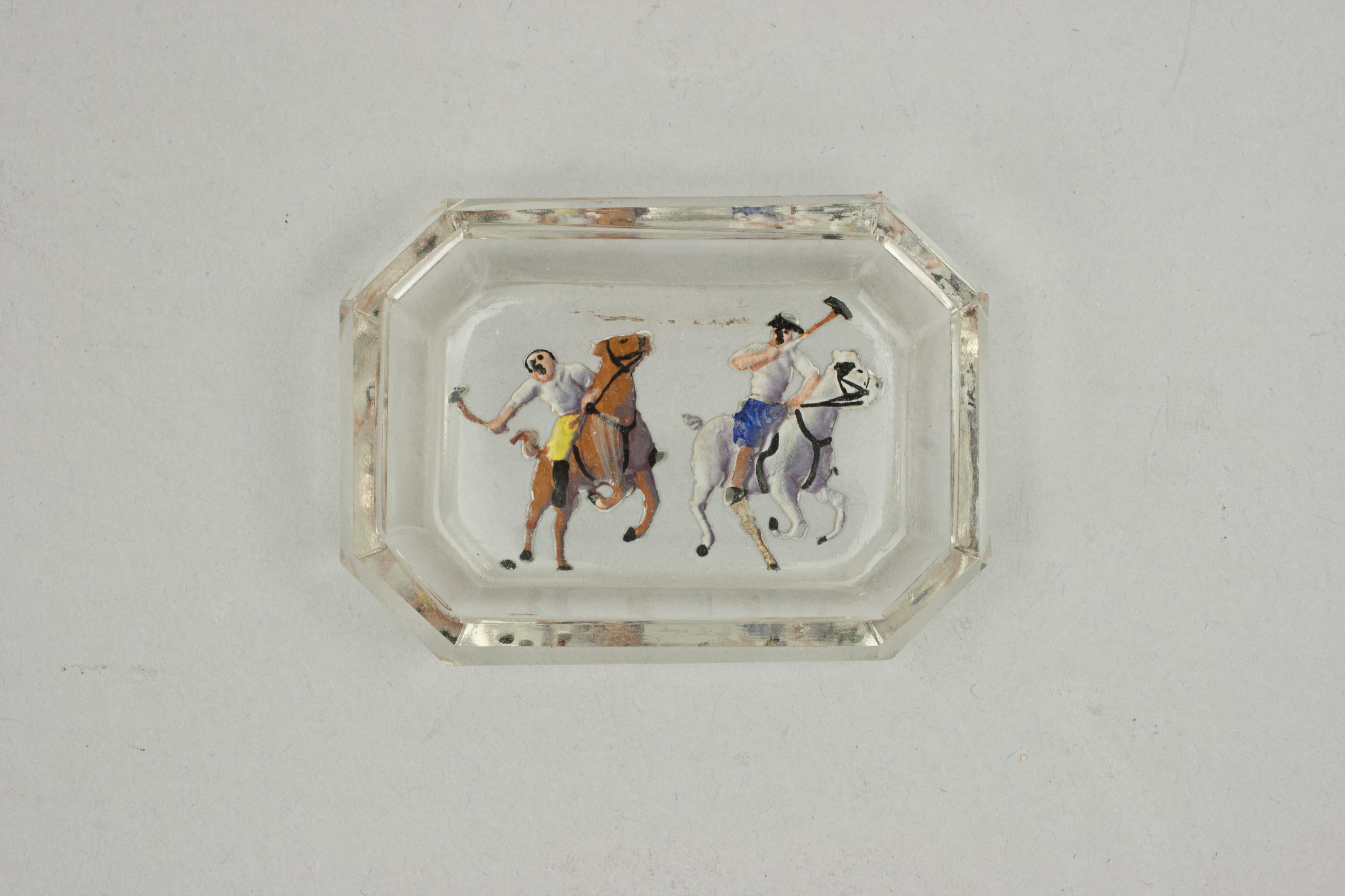 Vintage Intaglio Polo Glass Pin Tray For Sale 3
