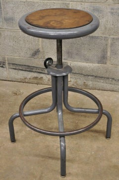 Vintage Inter Royal Corp Gray Metal Adjustable Swivel Work Stool Seat