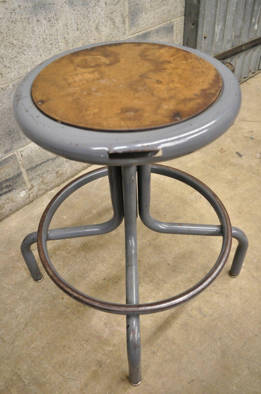 Industrial Vintage Inter Royal Corp Gray Metal Adjustable Swivel Work Stool Seat