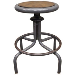 Vintage Inter Royal Corp Gray Metal Adjustable Swivel Work Stool Seat