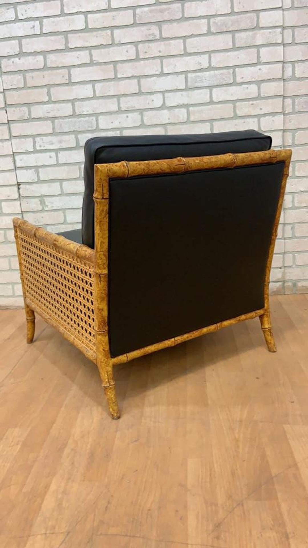 Interior Crafts vintage, canna, finto bambù e pelle nera, Club Lounge Chair in vendita 3
