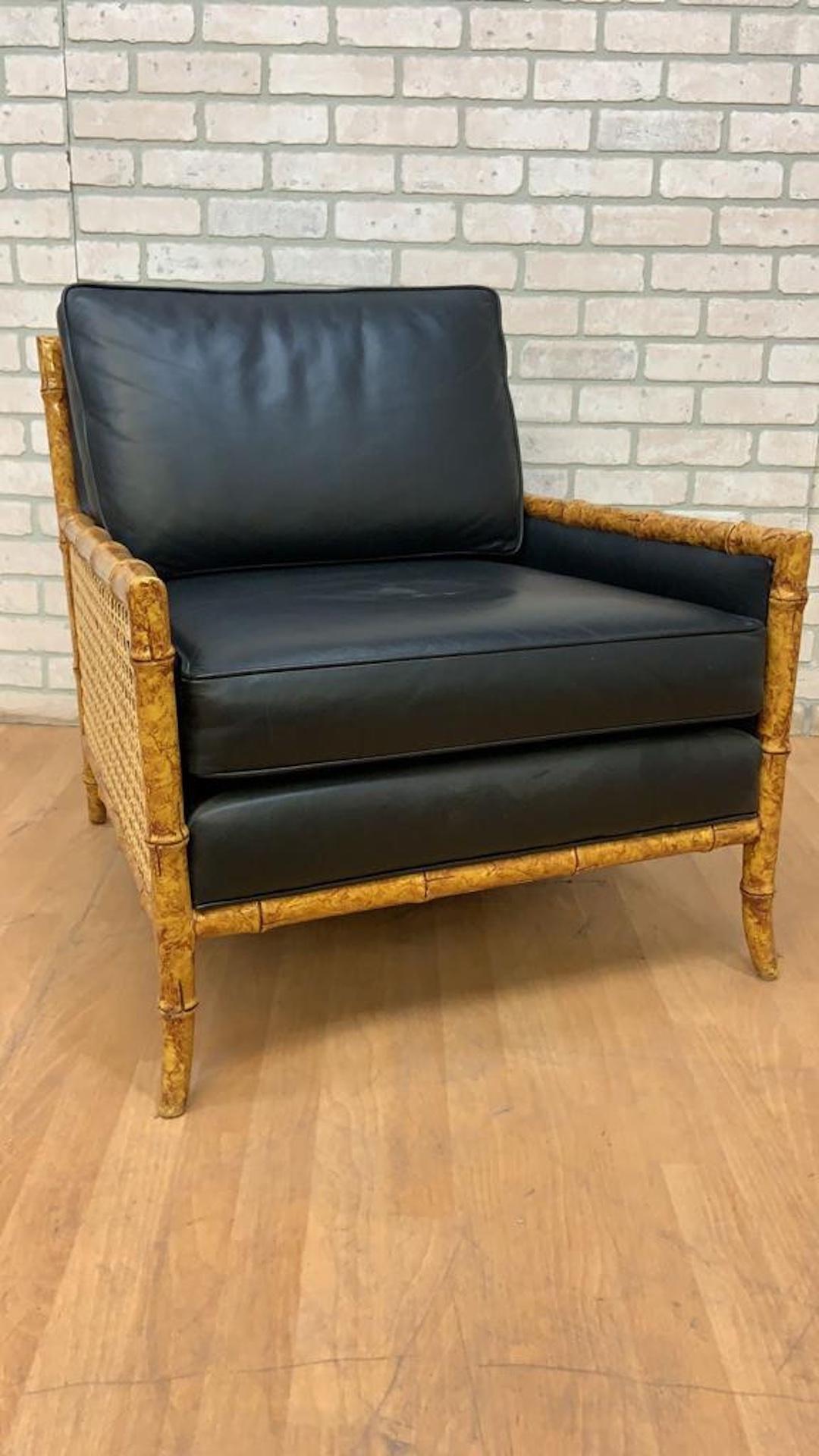 Interior Crafts vintage, canna, finto bambù e pelle nera, Club Lounge Chair

Il tuo spazio moderno e costiero ha bisogno di questa bellissima poltrona club lounge in stile costiero realizzata in finto bambù con inserti in canna e rivestimento in